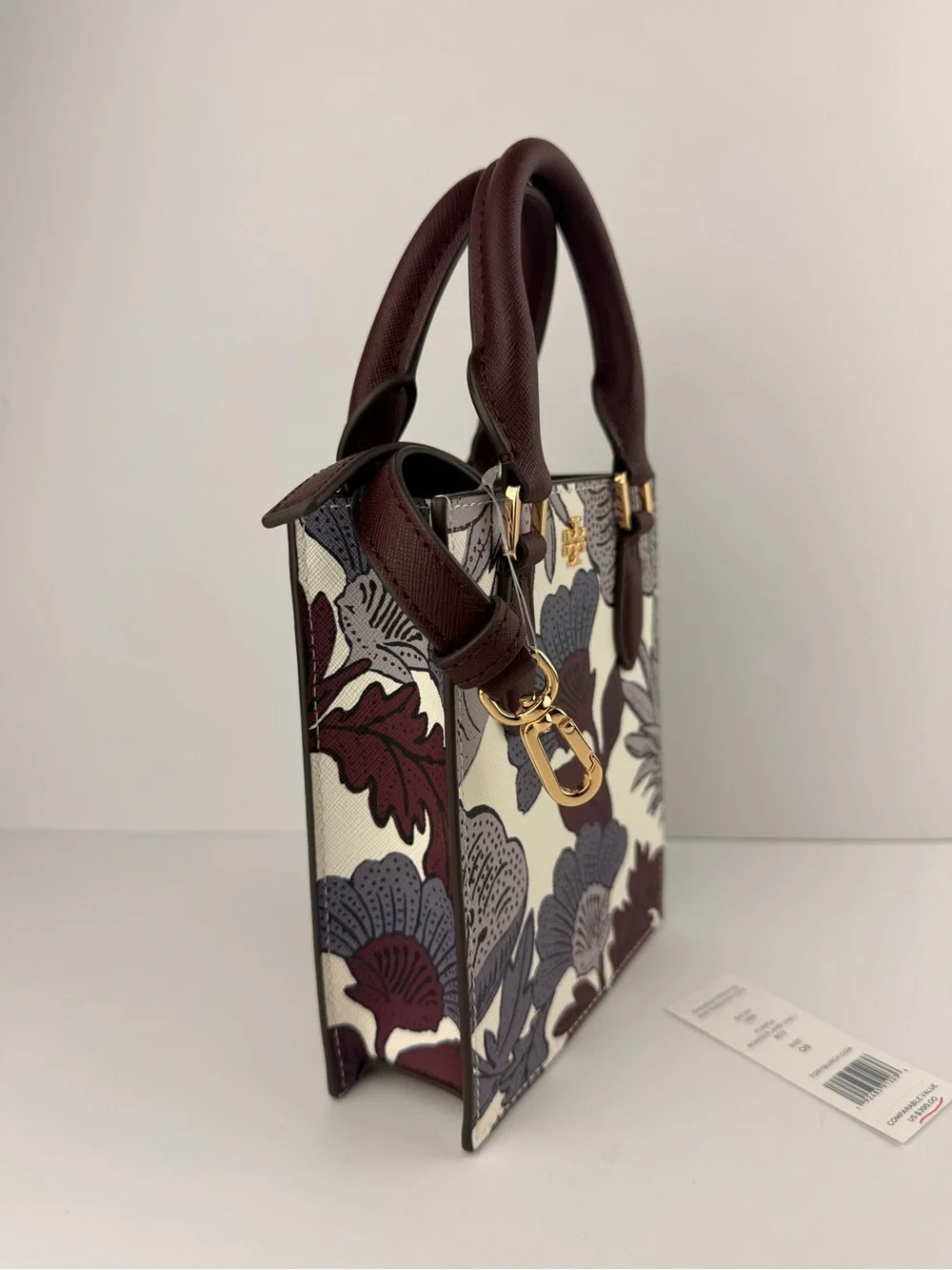 Tory Burch Emerson Printed Mini Shopper Tote Purple Wonderland Vine $395